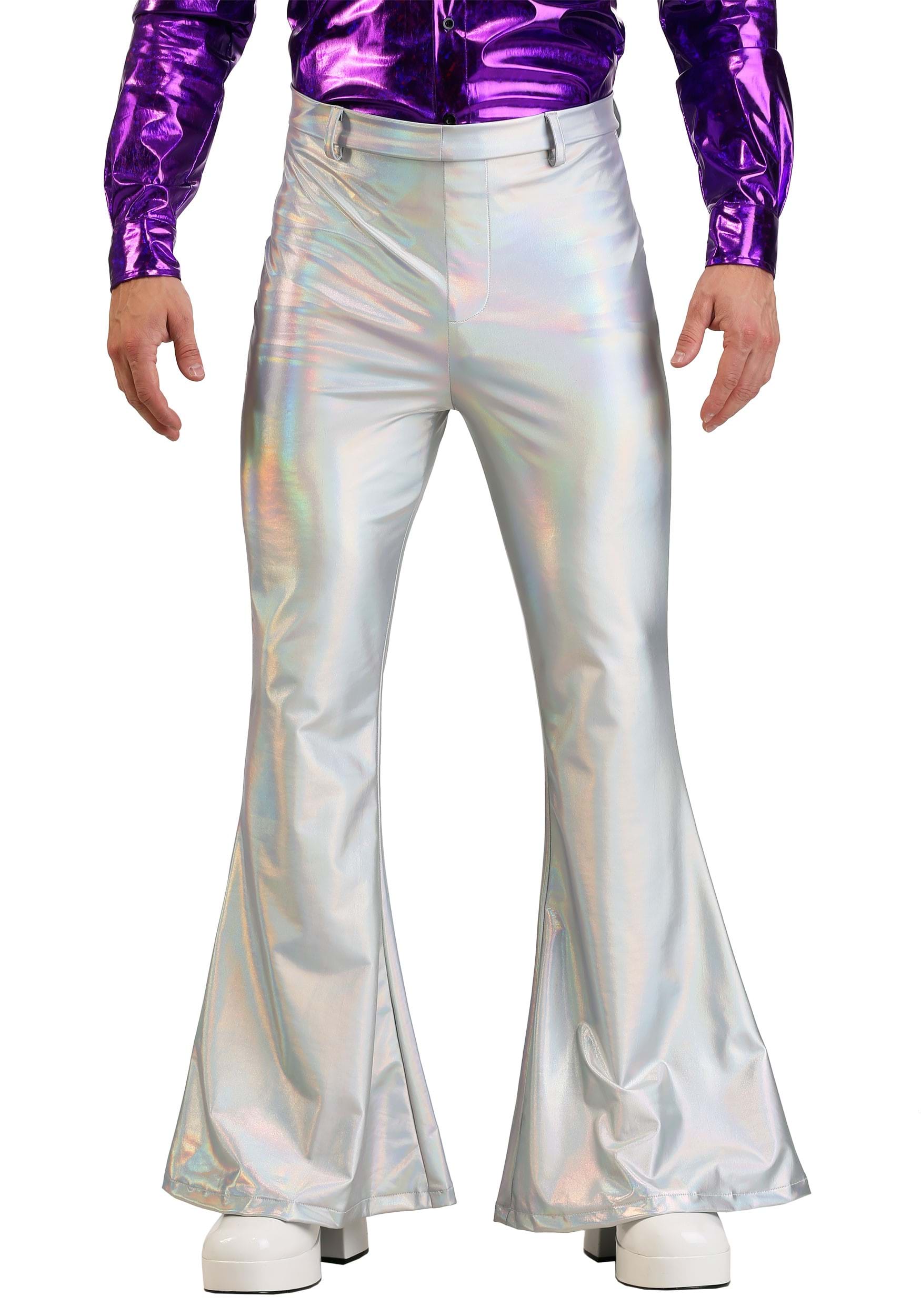 Kids Holographic Disco Pants - Bell Bottom Flare Stretch Pants With Belt Loops