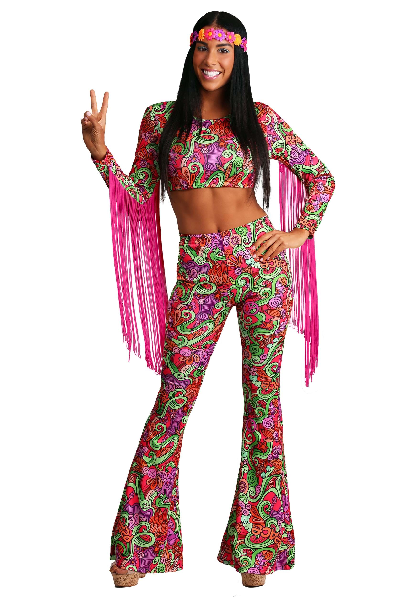 Womens World Peace Hippie Costume , 70s Costumes Women