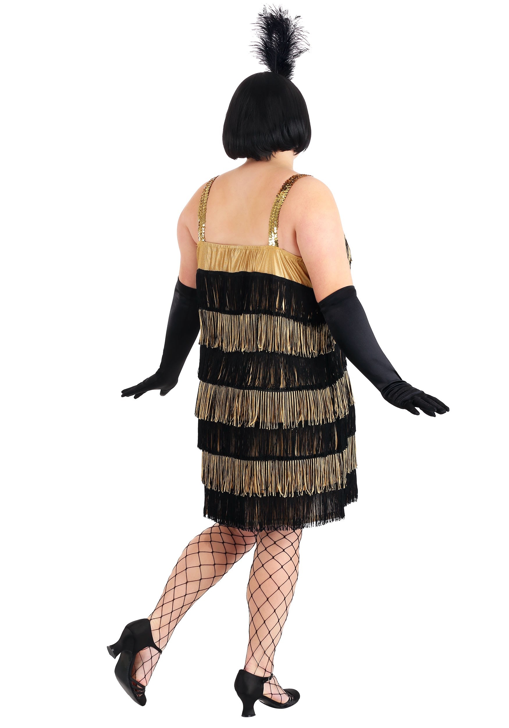 Women's Plus Size Fringe Gold Flapper Costume