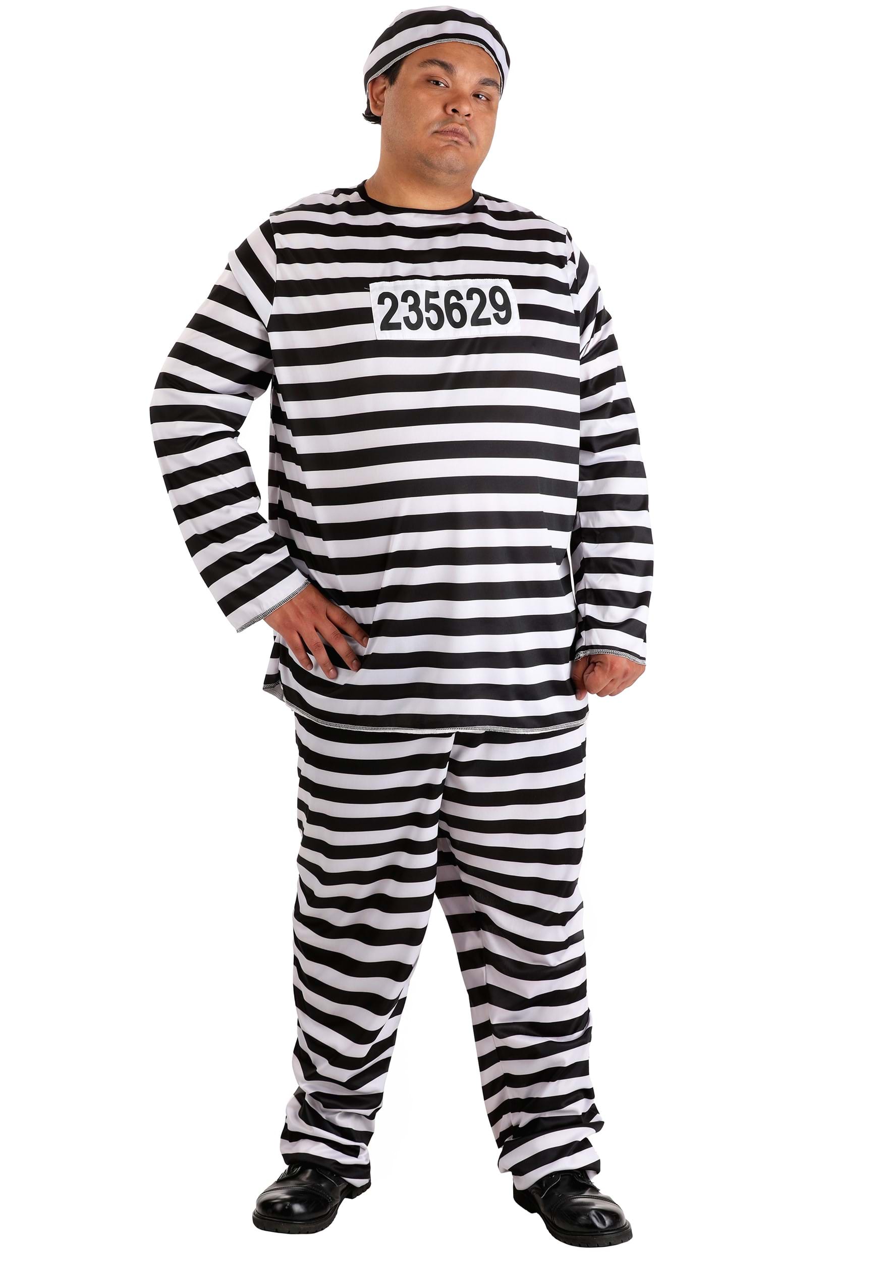 1930s Men&rsquo;s Costumes: Gangster, Clyde Barrow, Monster Movies Mens Plus Size Prisoner Costume $56.99 AT vintagedancer.com