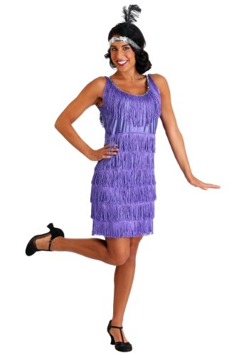 Womens Plus Size Purple Fringe Flapper Costume