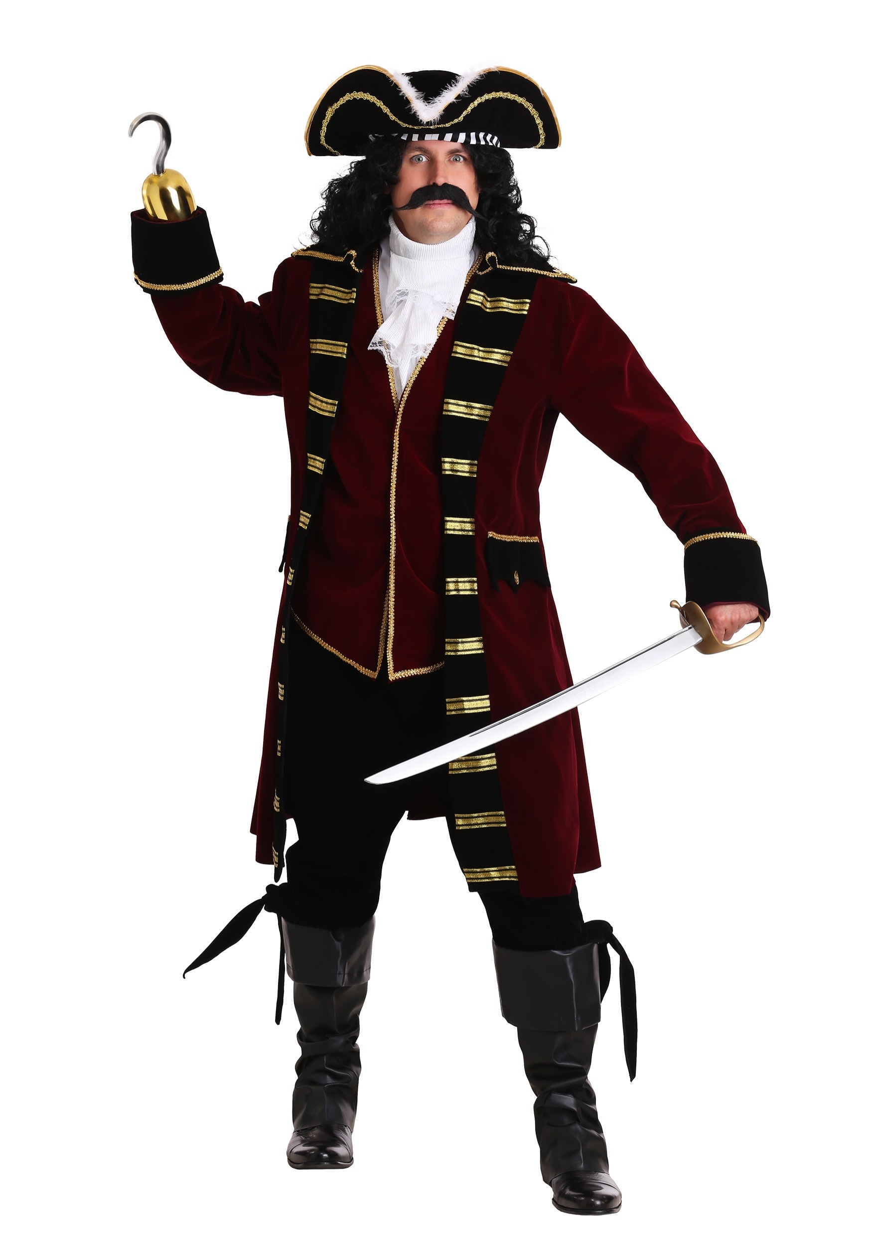 Plus Size Deluxe Captain Hook Costume | Exclusive | Adult | Mens | Black/Red/White | 5X | FUN Costumes