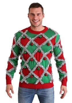 Mens Tipsy Elves Diamond Tinsel Ugly Christmas Sweater