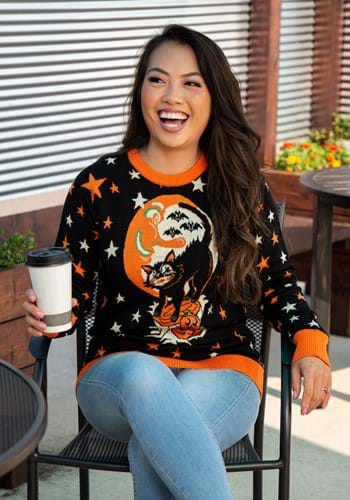 Adult Vintage Halloween Cat Halloween Sweater 1