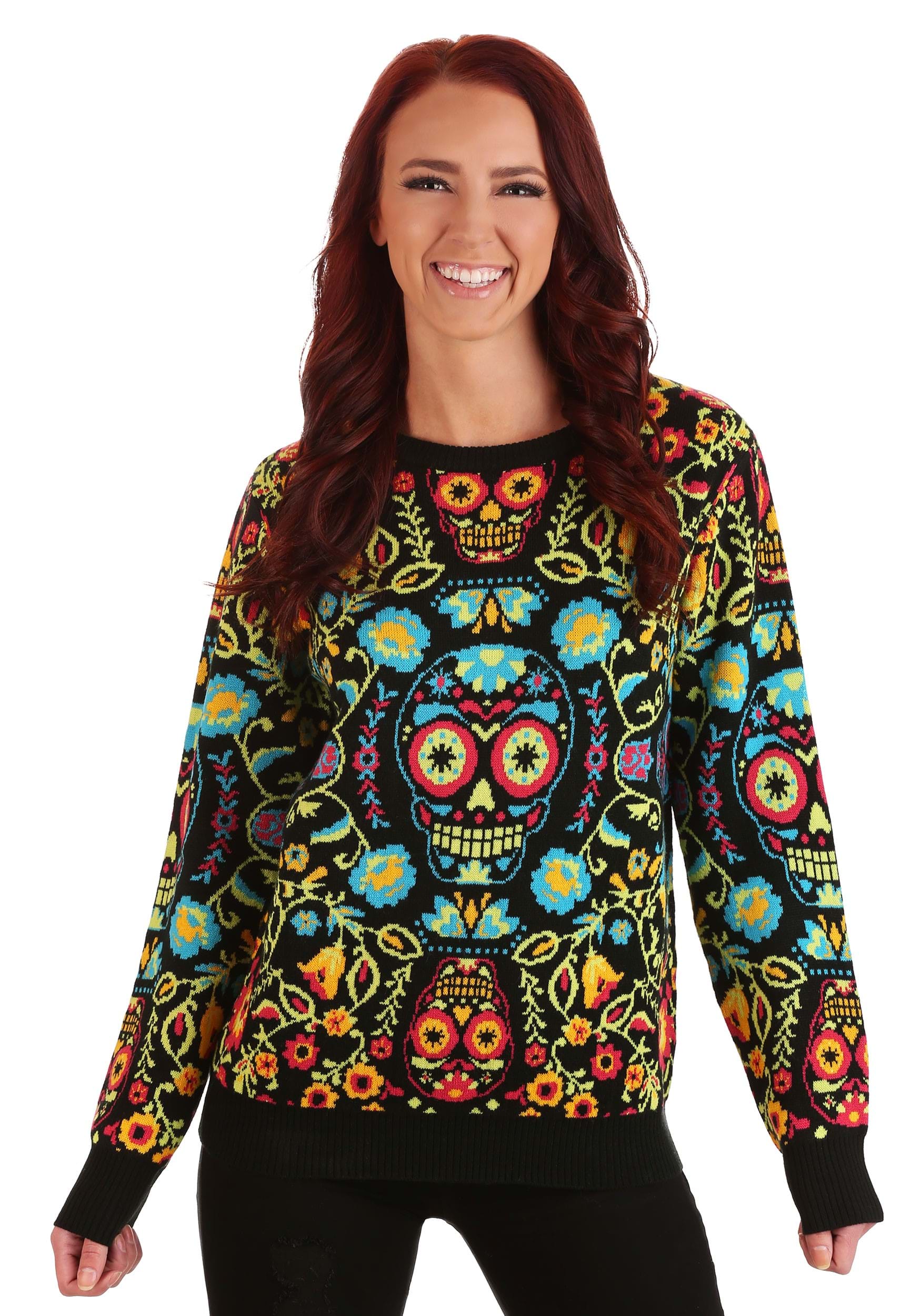 Sugar Skull Halloween Sweater For Adults , Exclusive