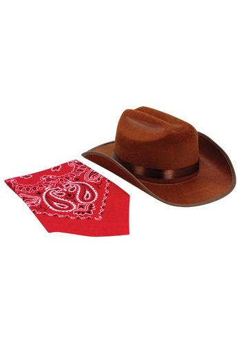 Click Here to buy Brown Junior Cowboy Hat and Bandana Set from HalloweenCostumes, CDN Funds & Shipping