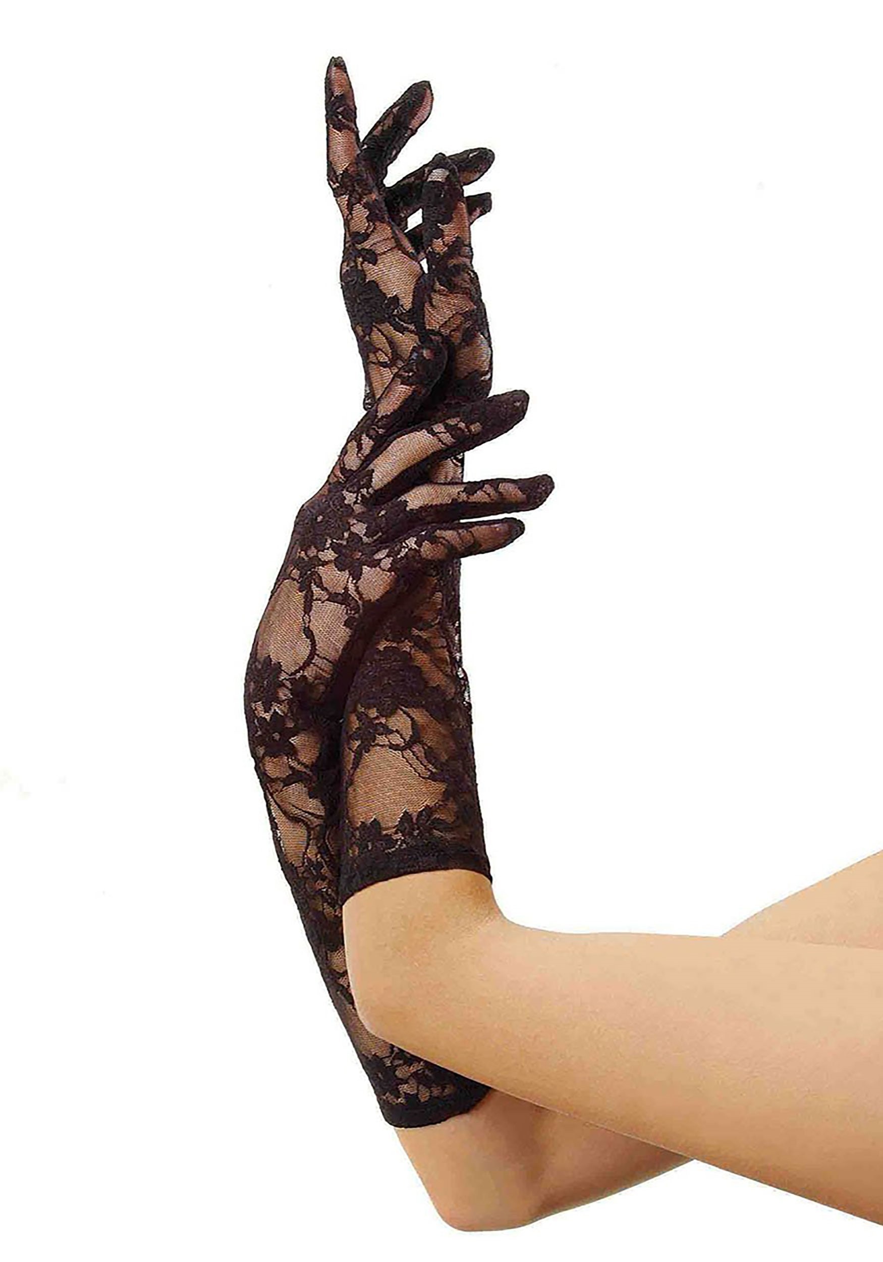 Medium Length Black Lace Gloves for Women