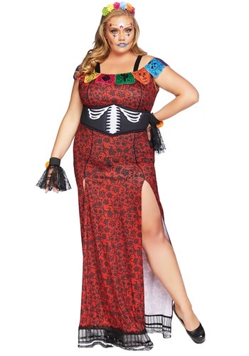 Deluxe Womens Plus Day of the Dead Beauty Costume