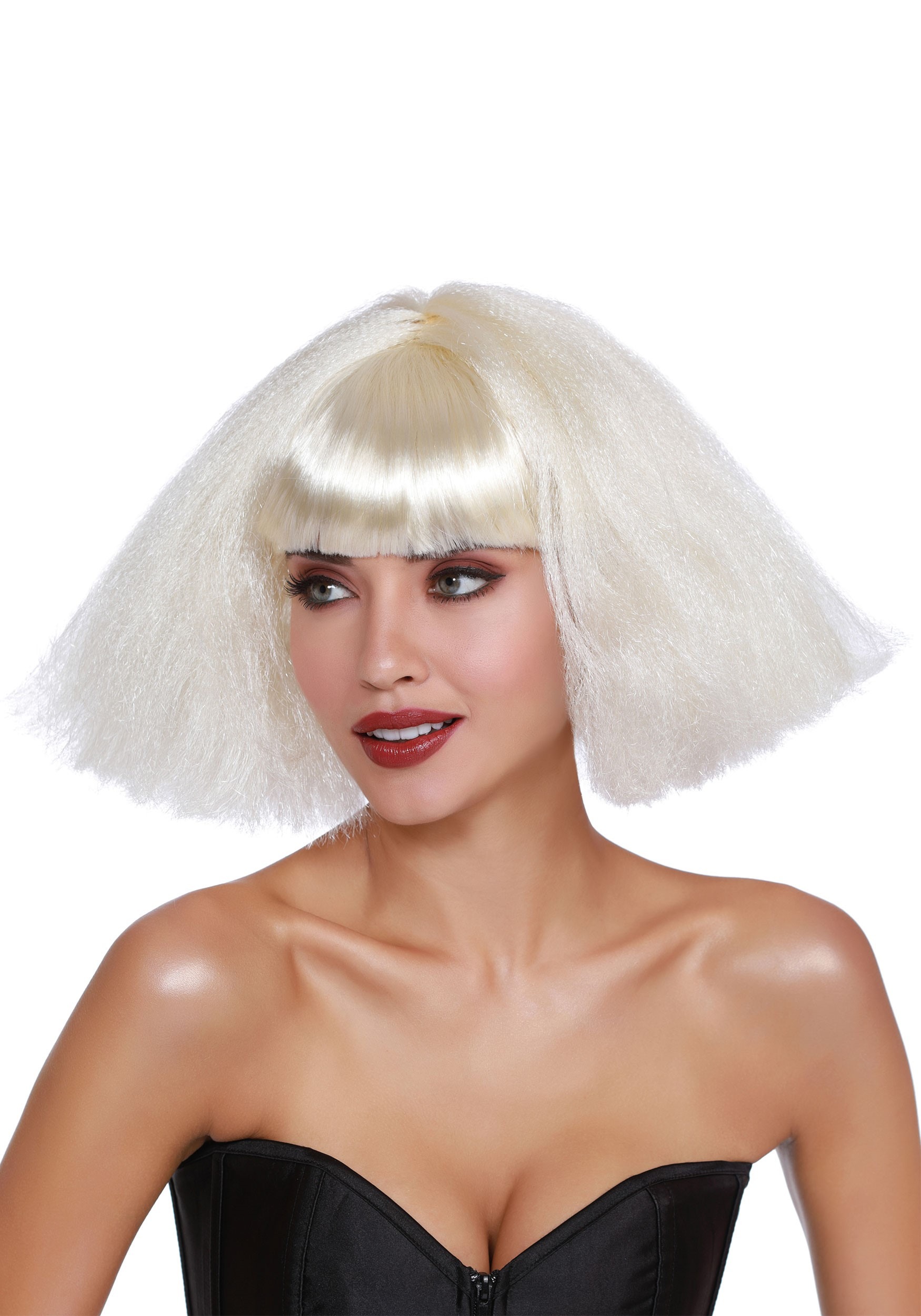 White Crimped Wedge Bob Wig For Women 