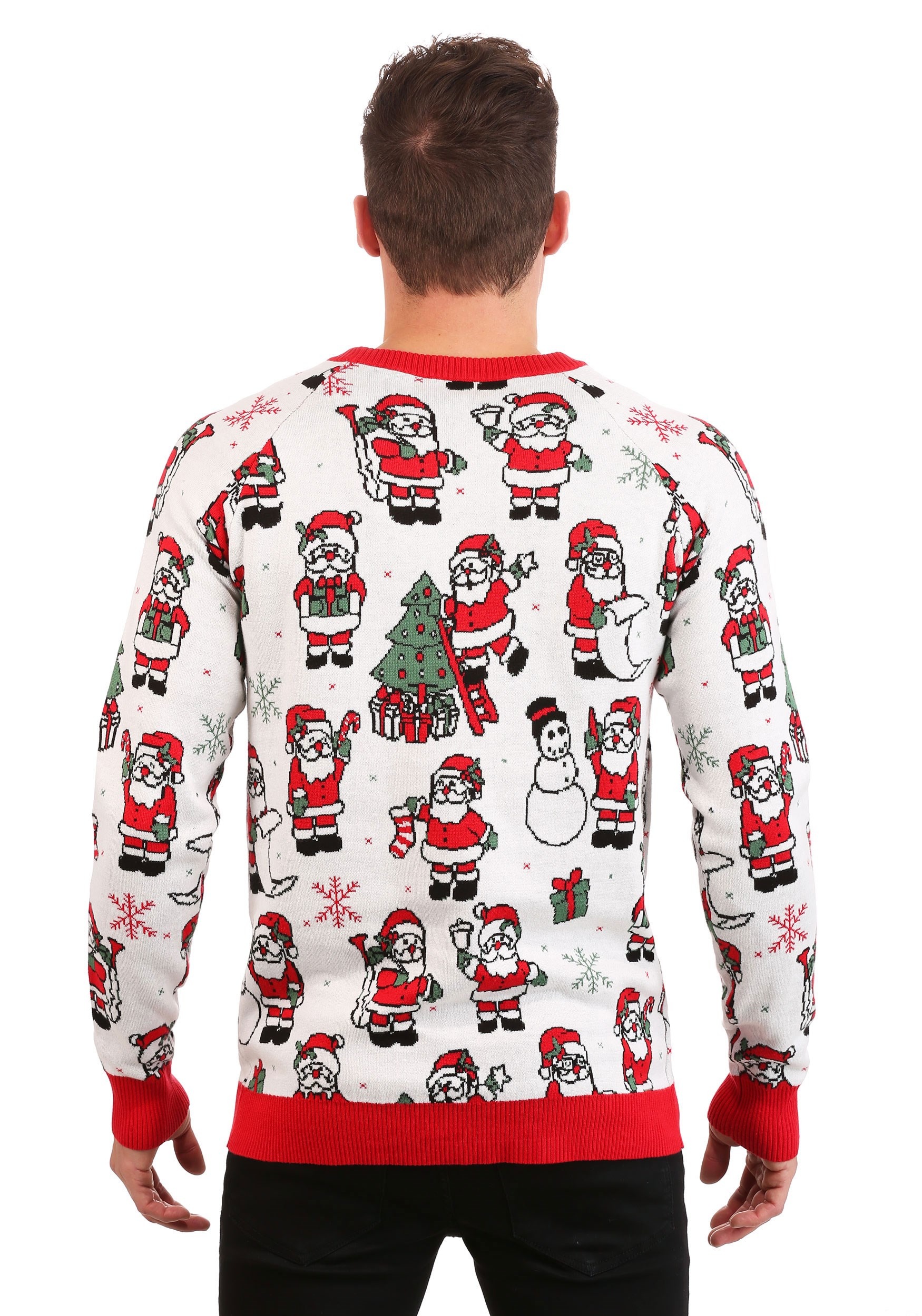 Repeating Santa Pattern Ugly Christmas Sweater for Adults