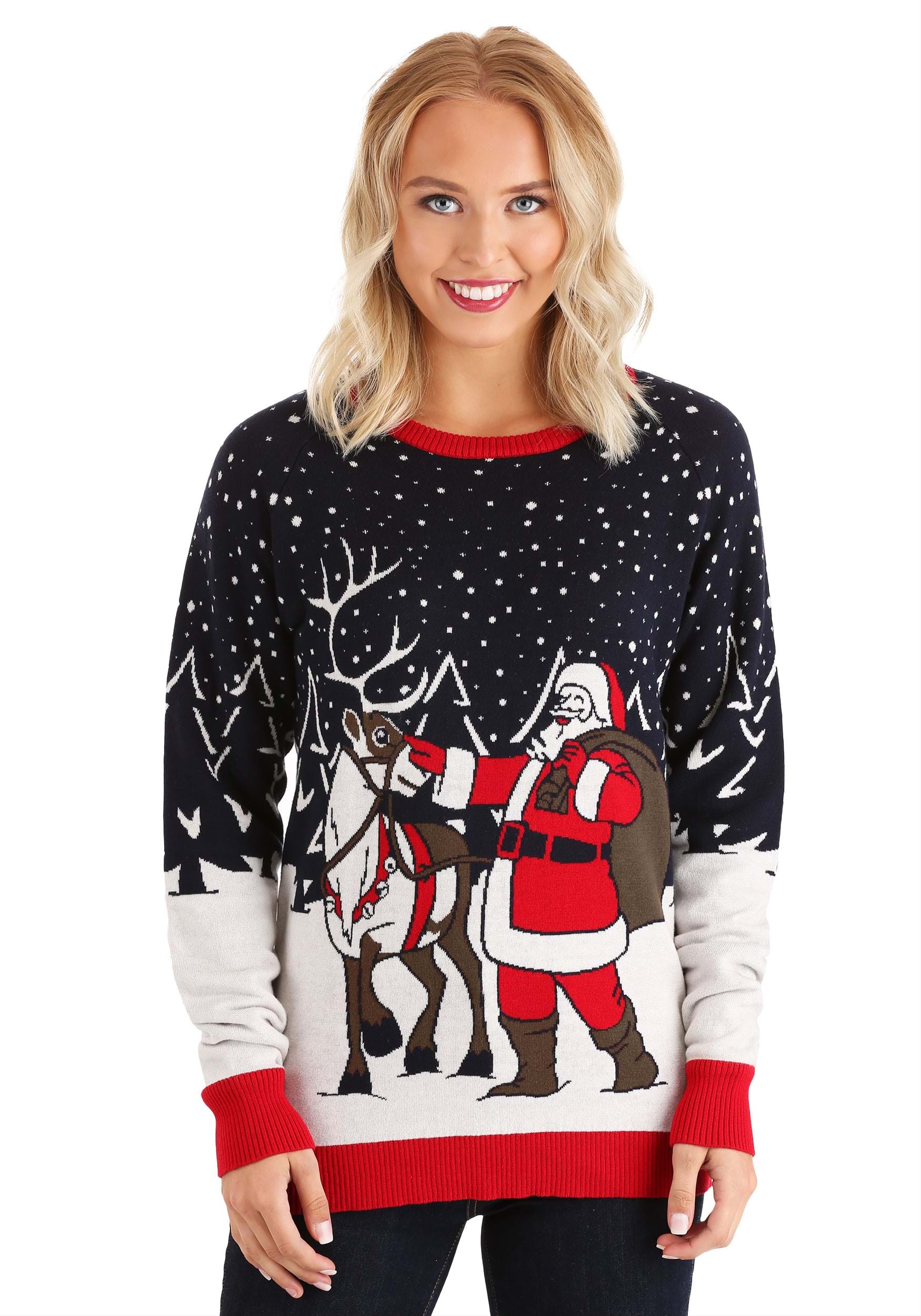 Santa & Reindeer Ugly Christmas Sweater for Adults