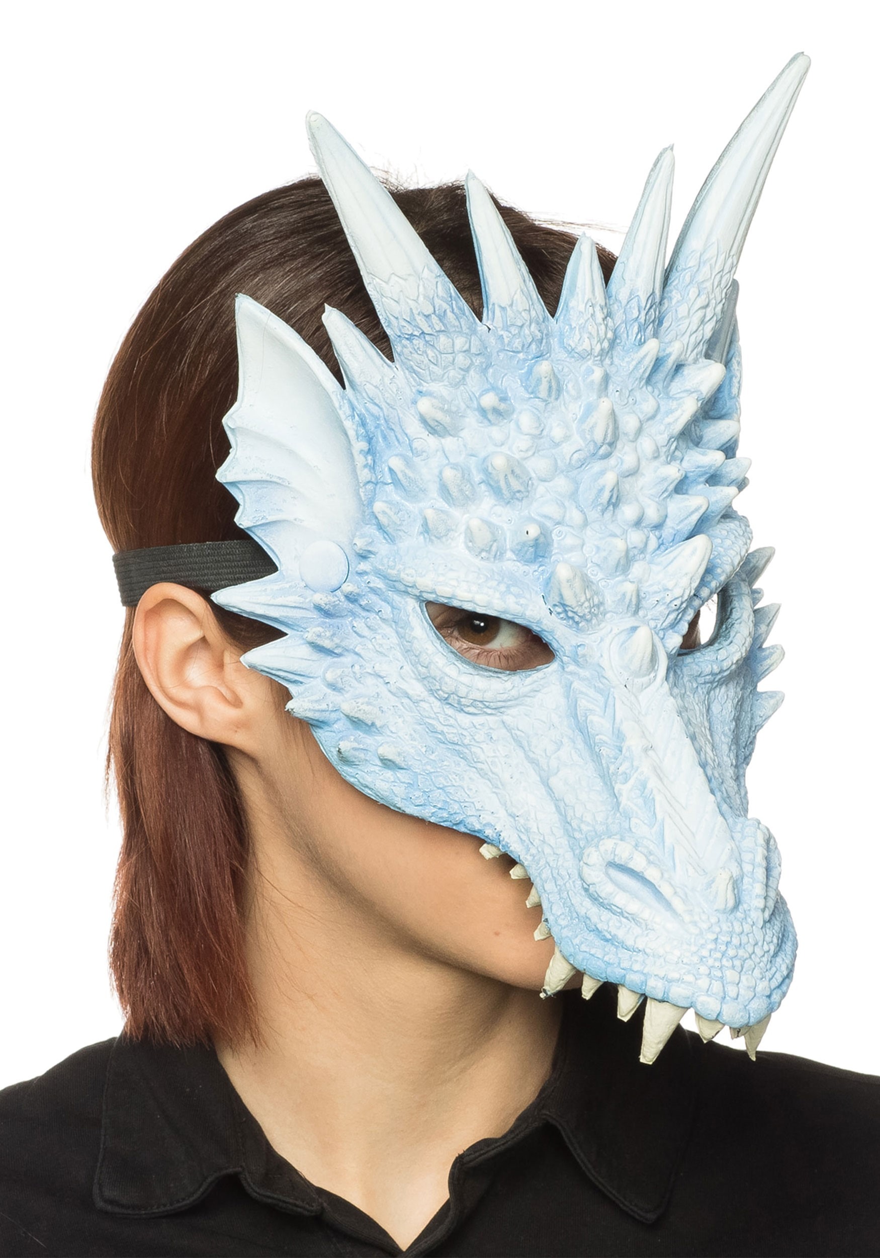 Horned Ice Blue Dragon Half Mask