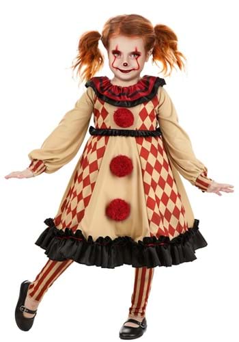 Click Here to buy Little Creepy Clown Girls Toddler Costume | Evil Clown Costumes from HalloweenCostumes, CDN Funds & Shipping