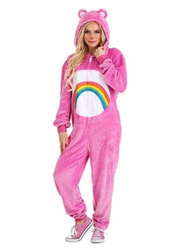Click Here to buy Cheer Bear Care Bears Adult Onesie Costume | Care Bears Costumes from HalloweenCostumes, CDN Funds & Shipping
