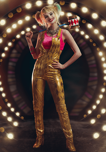 Women's Harley Quinn Gold Overalls Costume Upd