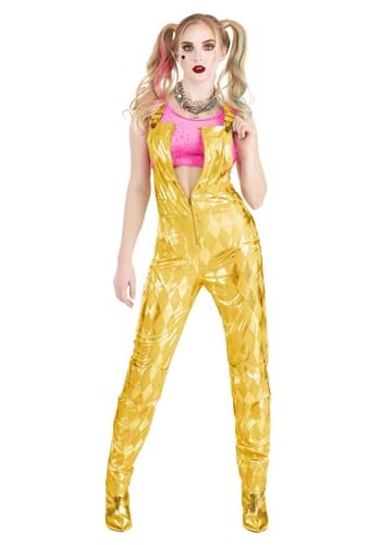 Womens Harley Quinn Gold Overalls Costume