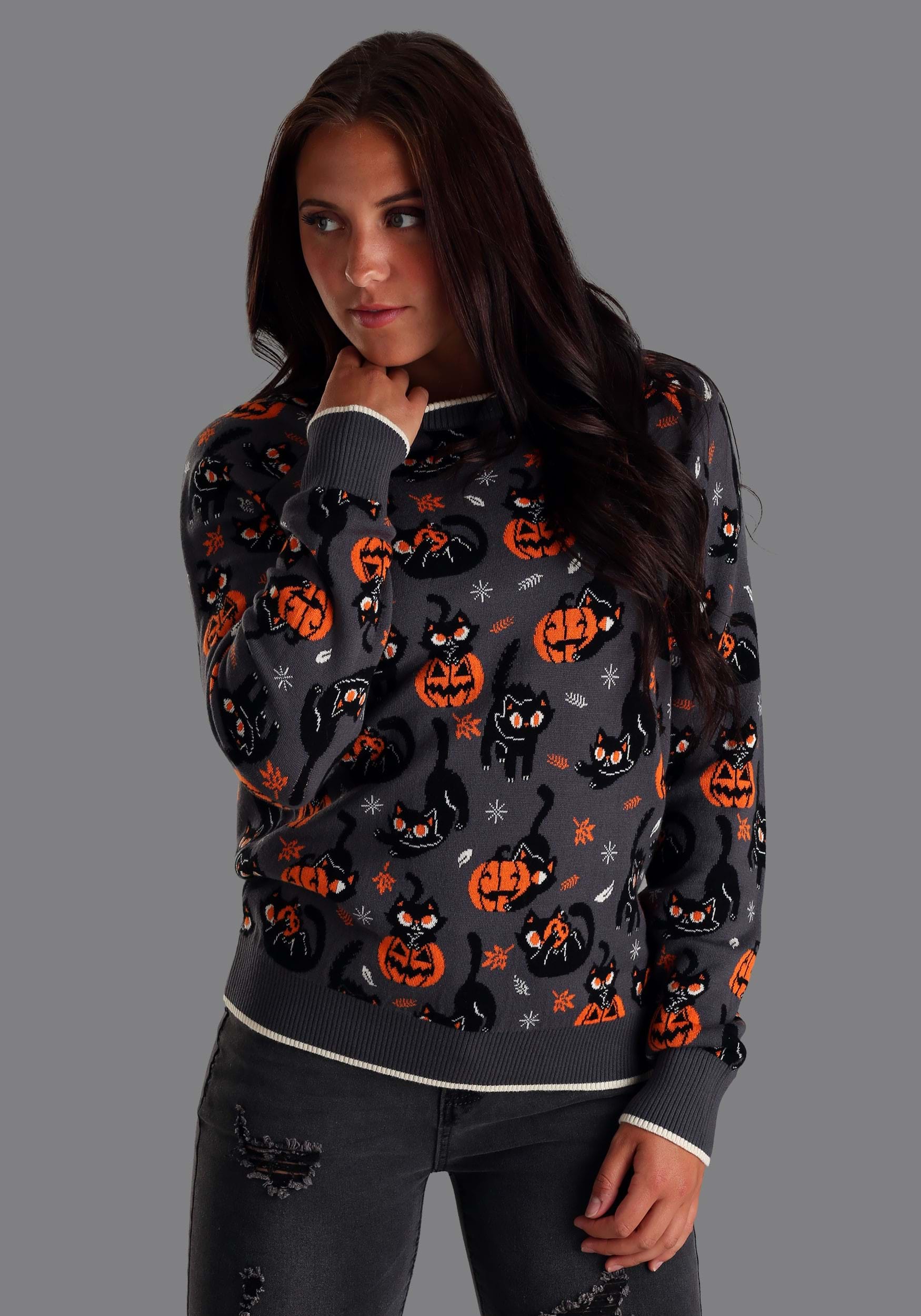 Quirky Kitty Adult Halloween Sweater