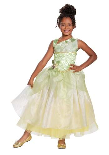 Click Here to buy The Princess & The Frog Deluxe Tiana Girls Costume from HalloweenCostumes, CDN Funds & Shipping