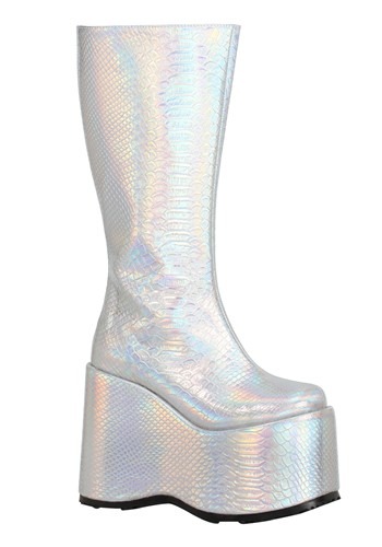 Click Here to buy Womens Holographic Silver Galactic Boots from HalloweenCostumes, CDN Funds & Shipping