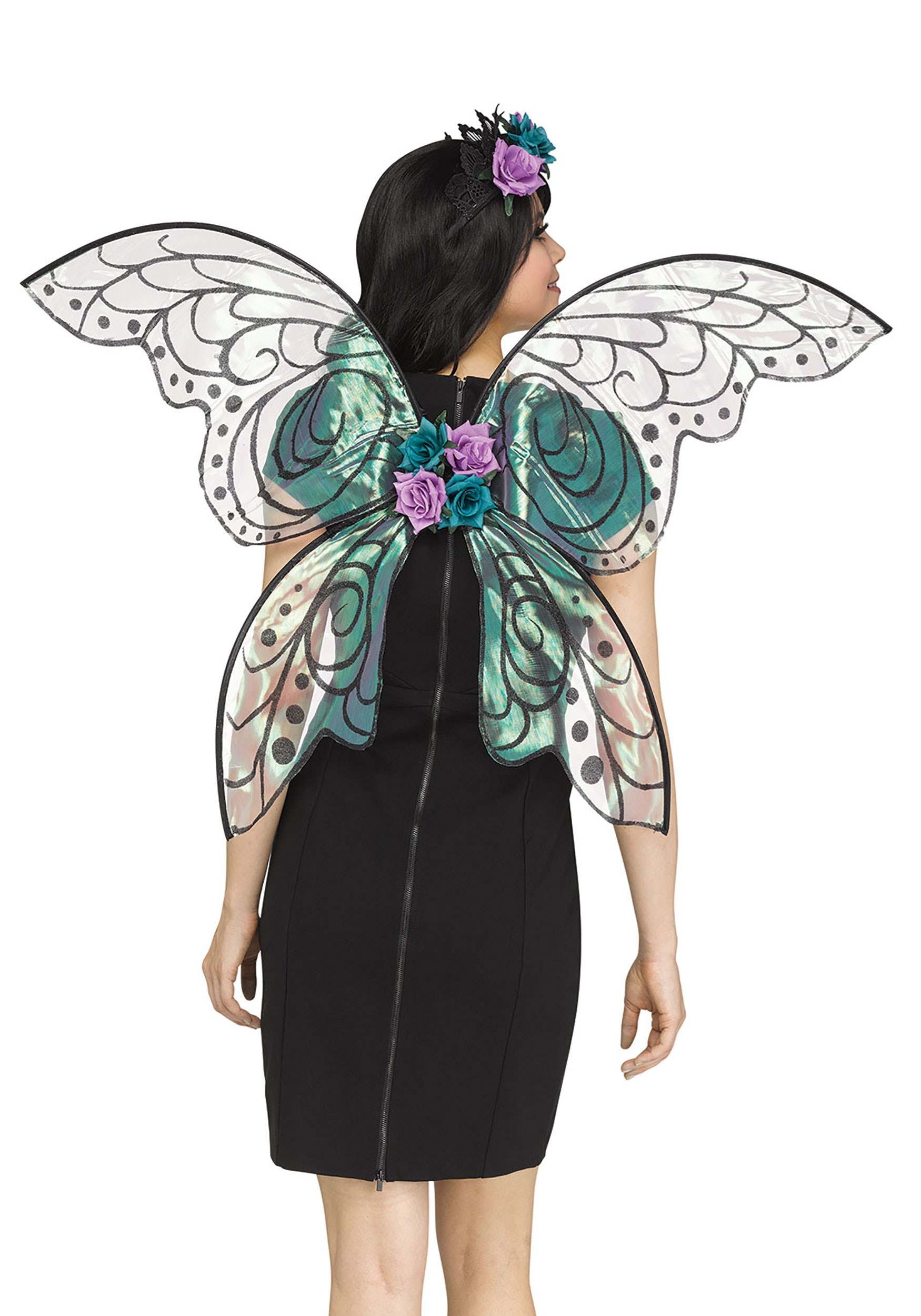 Fairy Dark Wings With Flowers