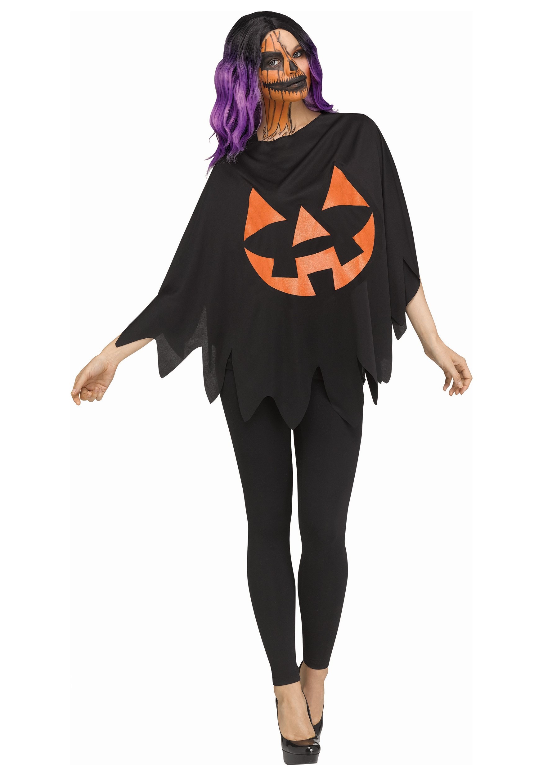 Women's Dark Jack-o-lantern Costume Poncho