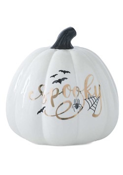 6.5in White Ceramic Spooky Decal Pumpkin