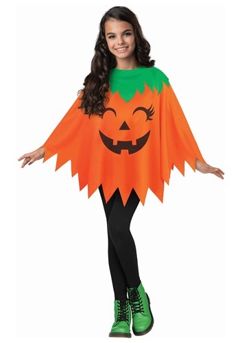 Click Here to buy Kids Pumpkin Poncho from HalloweenCostumes, CDN Funds & Shipping