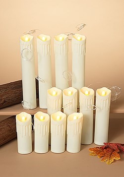 12 Lighted Spooky Halloween Hanging Candles w/Timer & Remote
