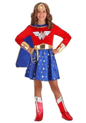 Click Here to buy Wonder Woman Girls Long-Sleeved Dress Costume from HalloweenCostumes, CDN Funds & Shipping