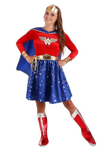 Click Here to buy Adult Wonder Woman Long-Sleeved Dress from HalloweenCostumes, CDN Funds & Shipping