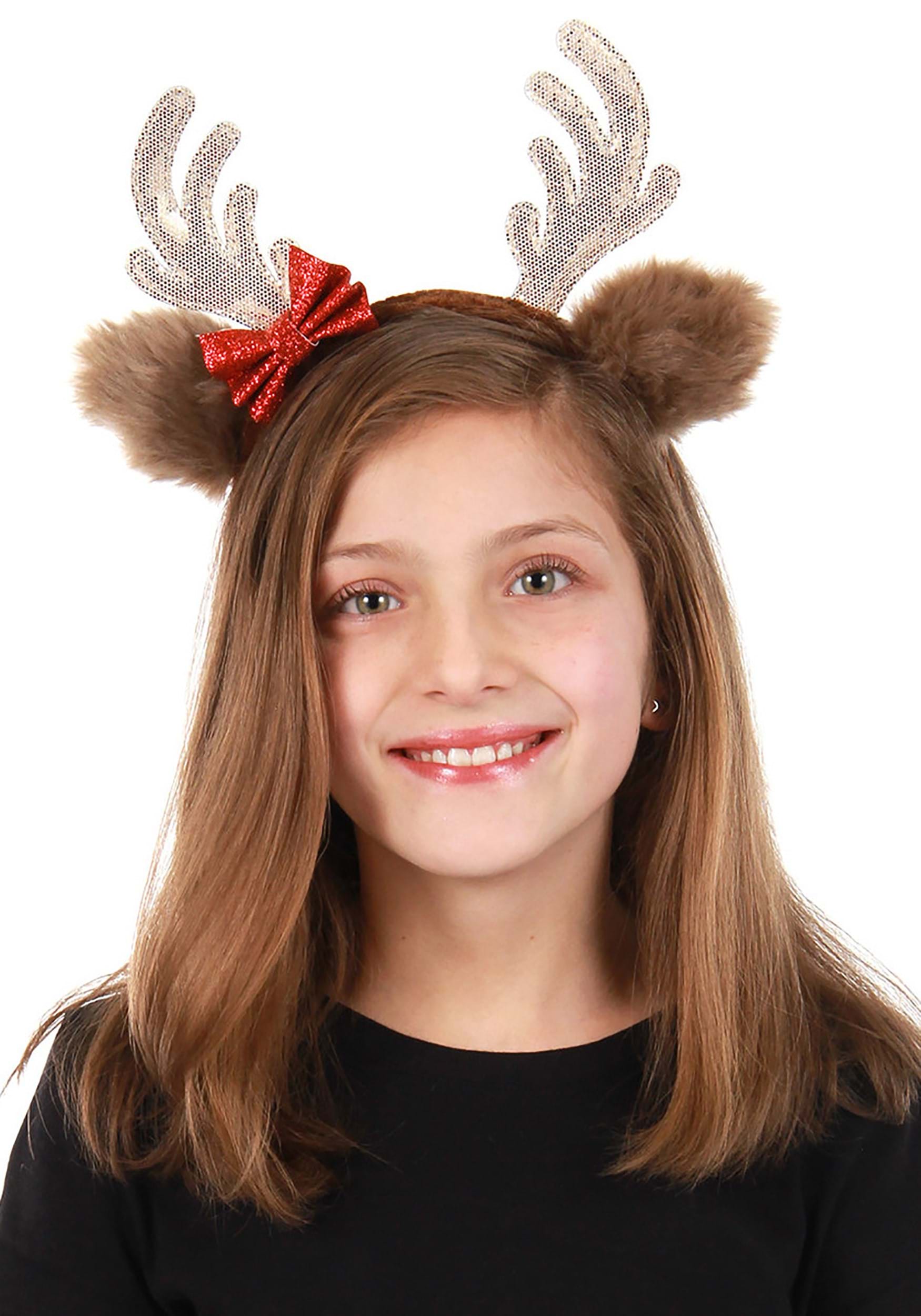 Reindeer Holiday Glitter Bow Headband