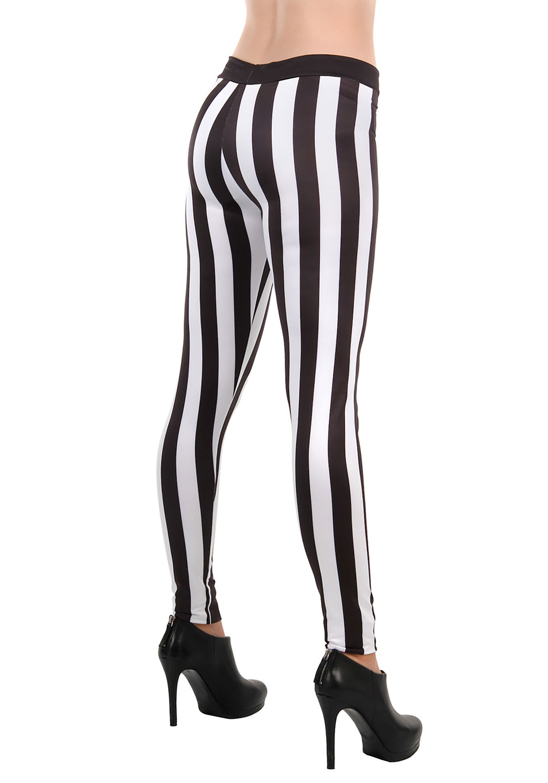 Black and White Stripe Stretchy Tights - Adult Standard Size, 1