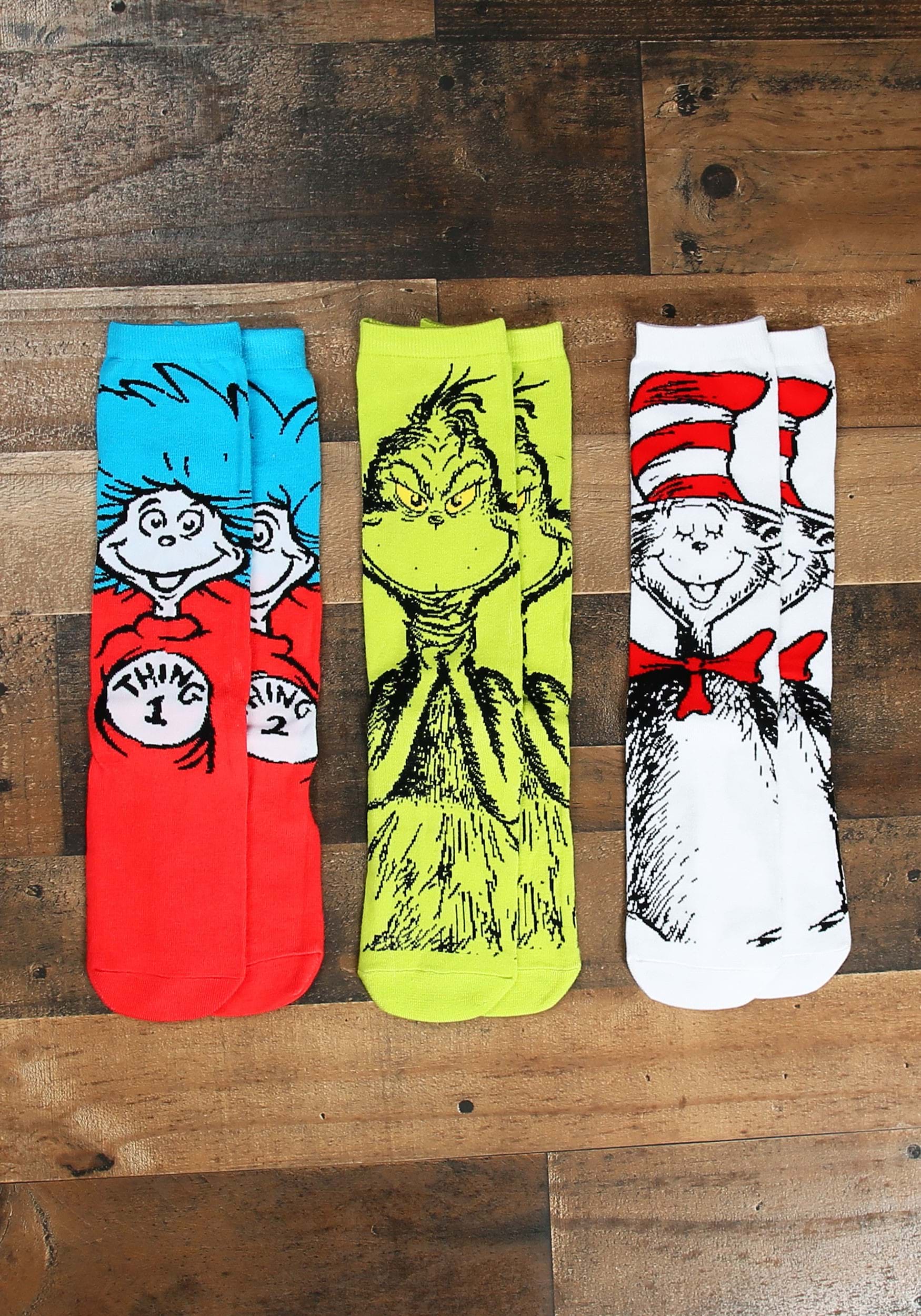 Dr. Seuss Character 3 Pair Crew Sock Set for Adults