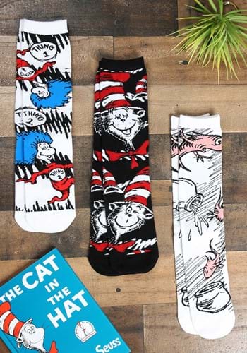 Click Here to buy The Cat in the Hat Adult Crew Sock Set for Adults from HalloweenCostumes, CDN Funds & Shipping