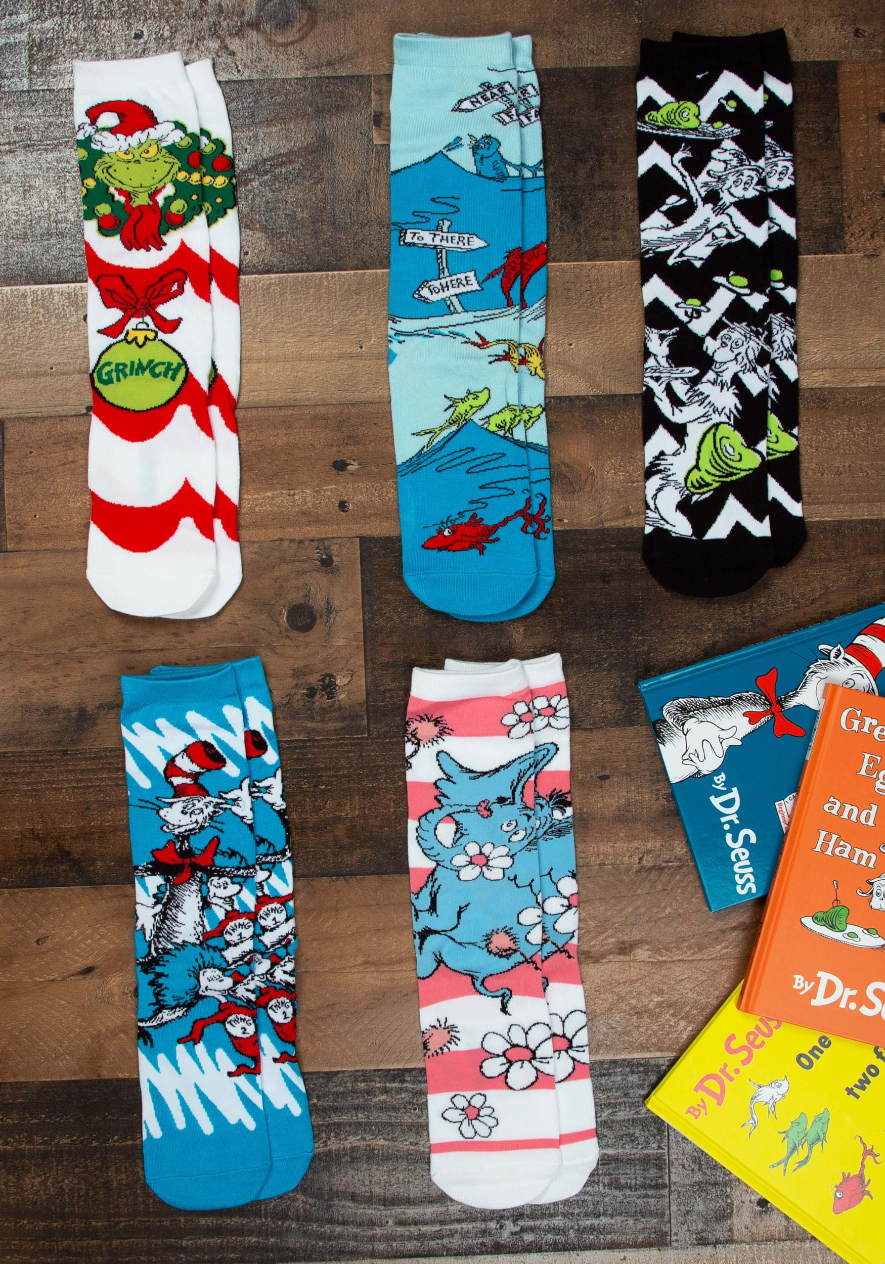 Adult Dr. Seuss Patterns 5 Pair Crew Sock Set | Dr. Seuss Accessories