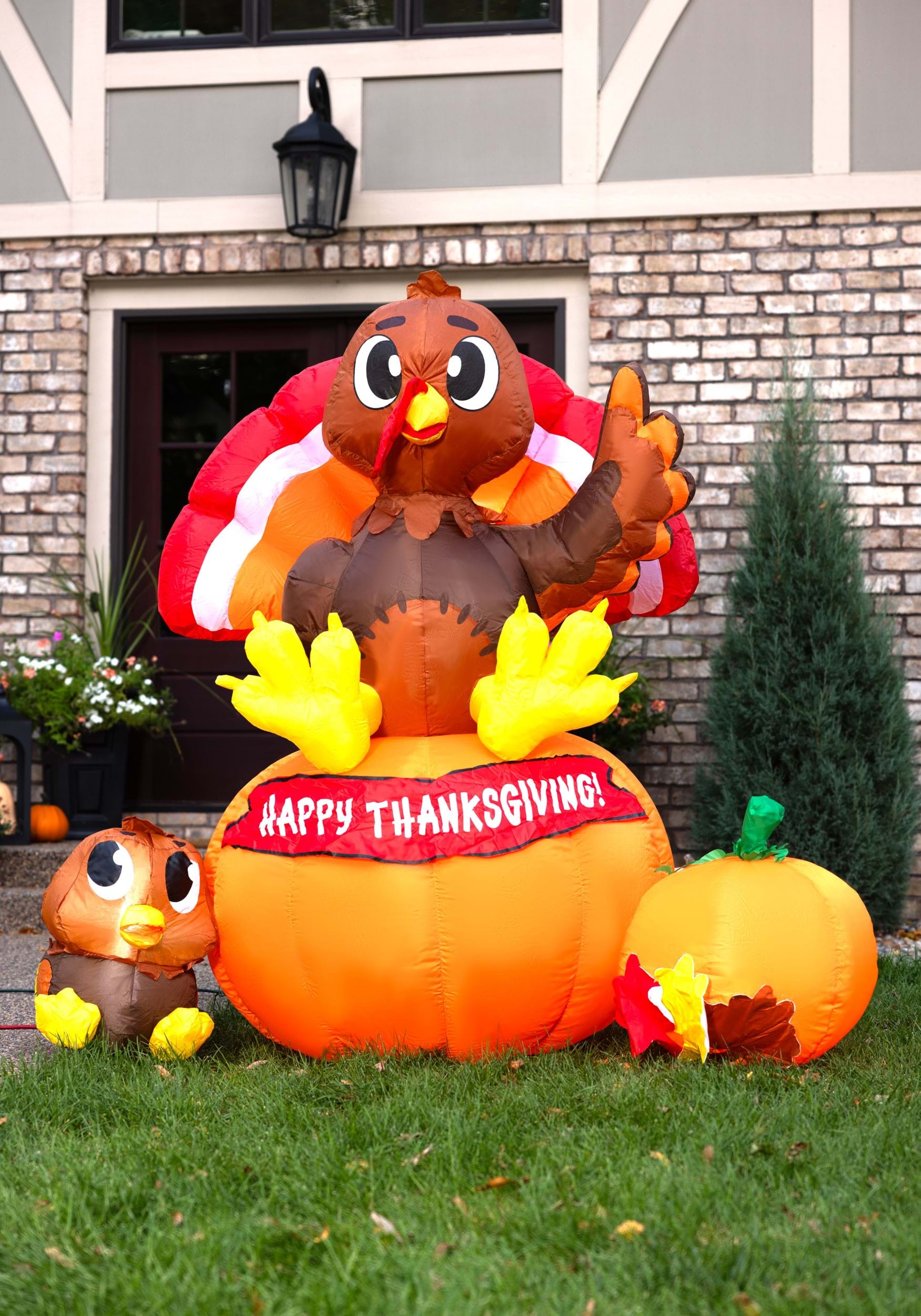 6FT Inflatable Thanksgiving Turkey On Pumpkin Holiday Prop , Thanksgiving Decorations
