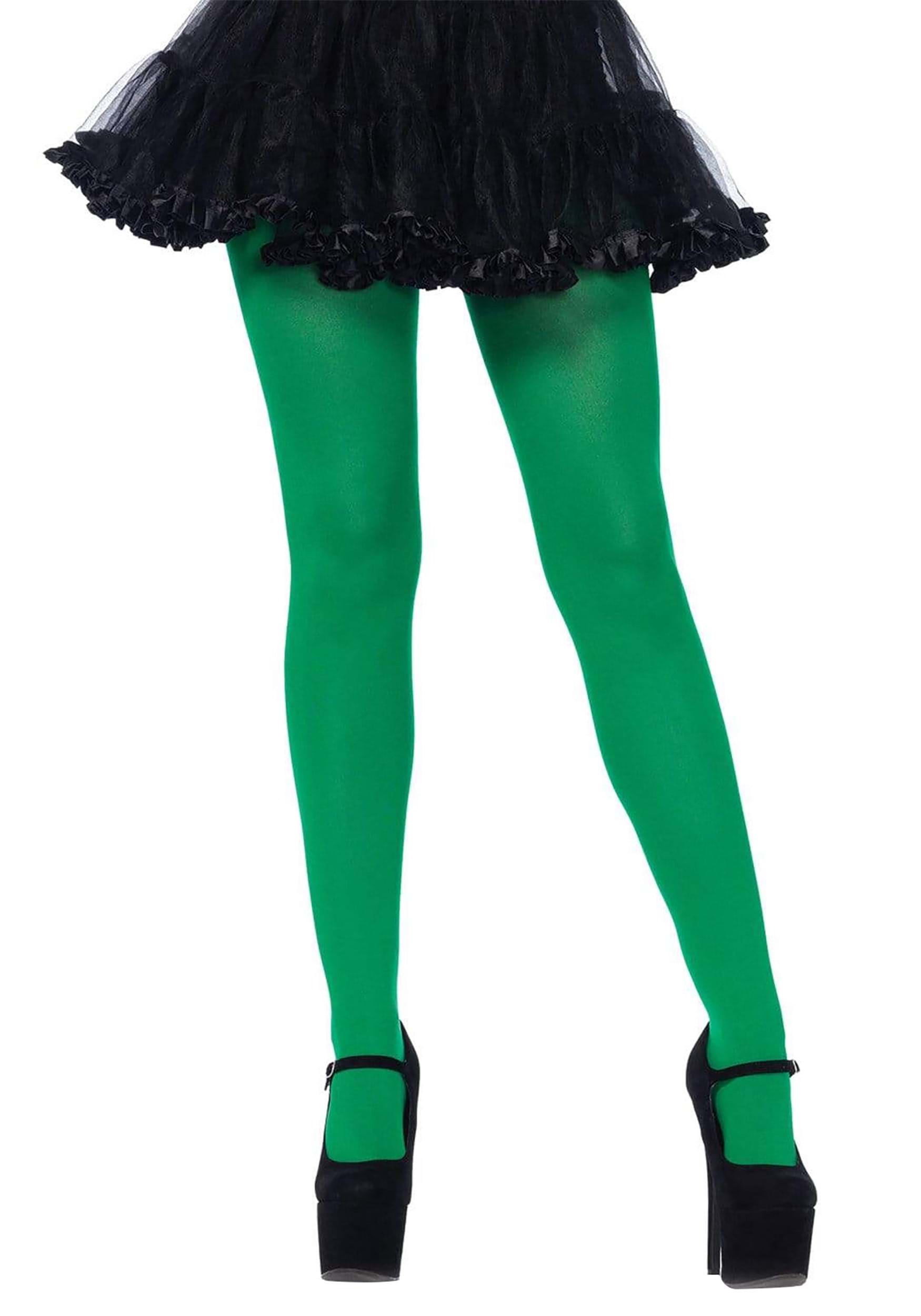 Plus Size Green Spandex Opaque Tights for Women