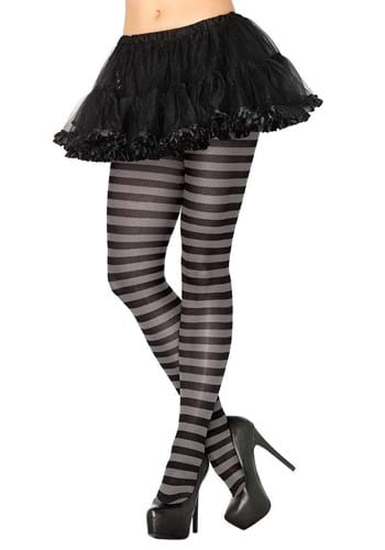 Black and Grey Striped Womens Nylon Tights
