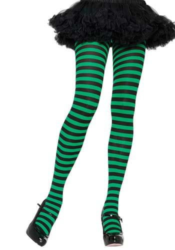 Black and Green Striped Womens Nylon Tights