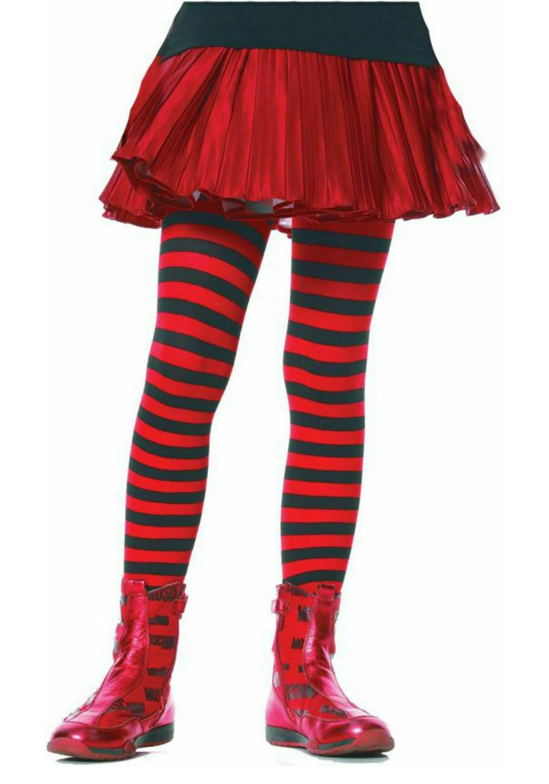 Black And Orange Striped Girls Tights