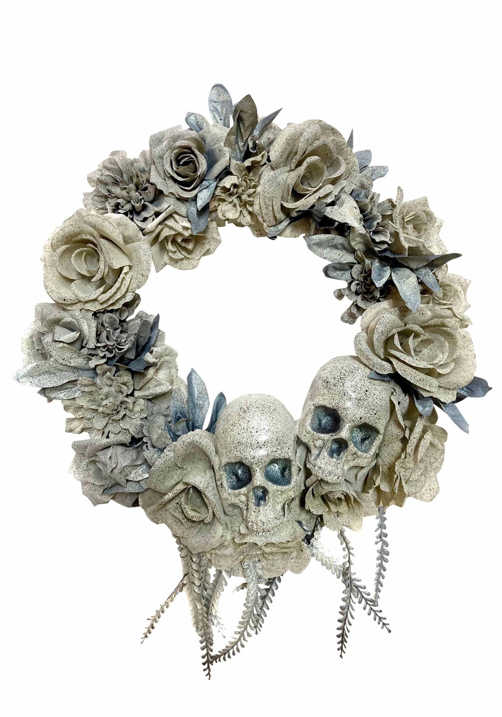 20 Faded Skull & Roses Wreath Decoration , Halloween Wreath