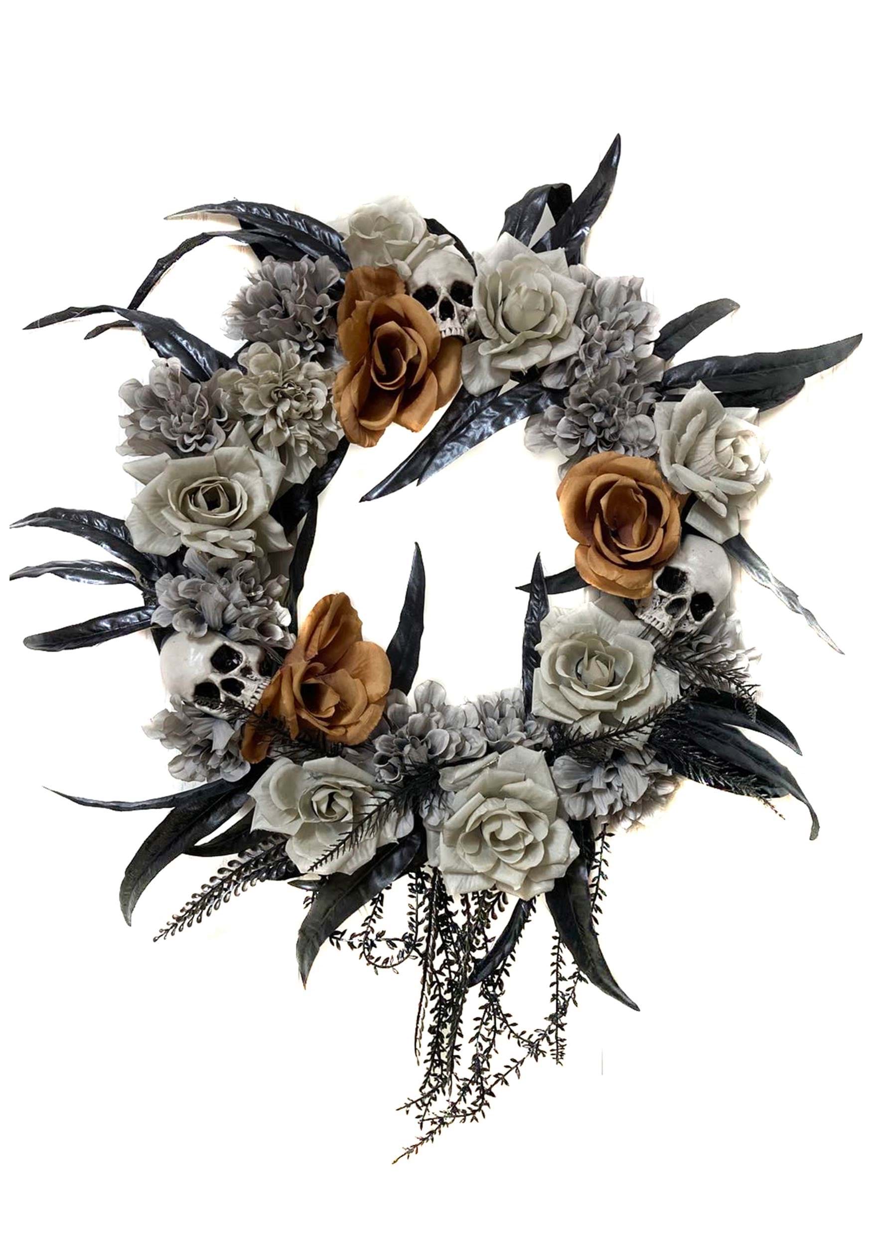 Gothic Flower & Skull Wreath Halloween Decoration , Halloween Wreath