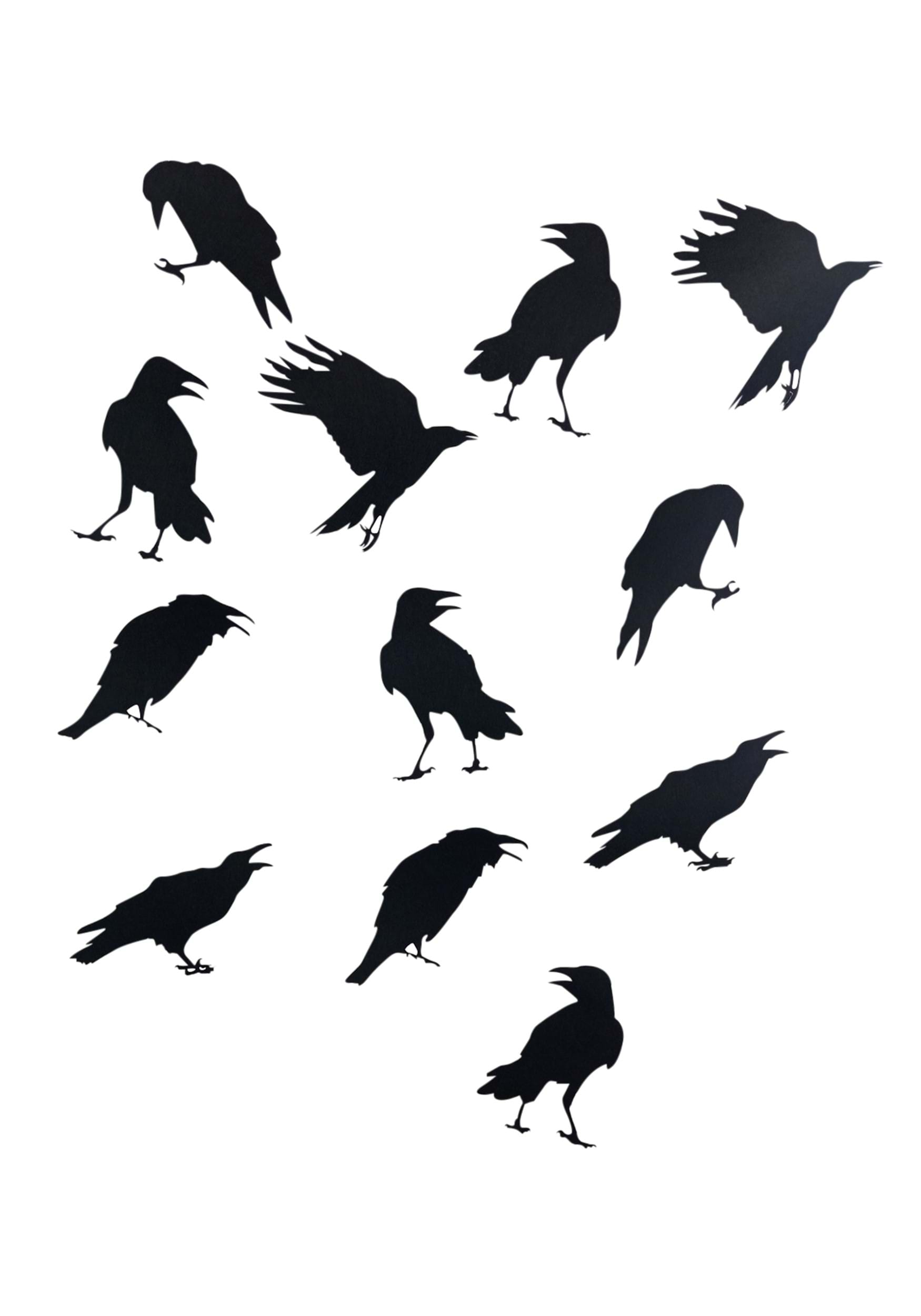 12 Piece 12-Inch Crow Sticker Set , Bird Decorations
