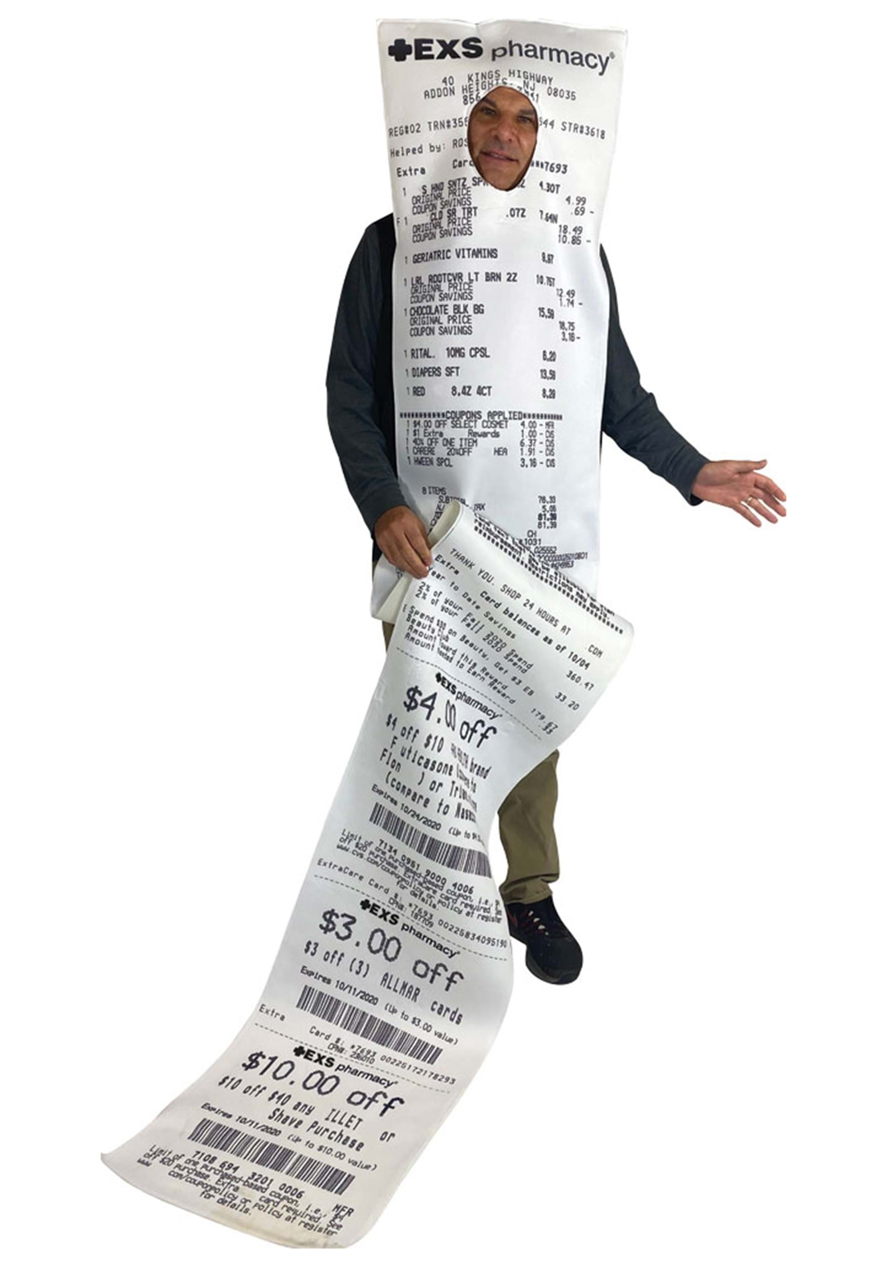 EXS-ively Long Pharmacy Receipt Adult Costume , Funny Costumes