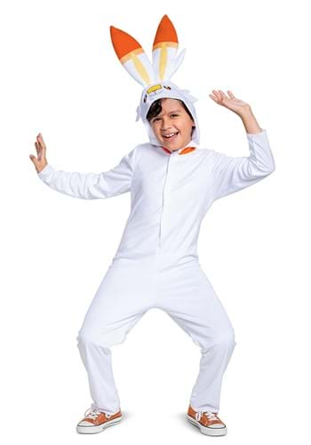 Click Here to buy Pokemon Scorbunny Hooded Jumpsuit Classic Kids Costume from HalloweenCostumes, CDN Funds & Shipping