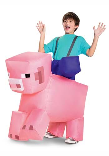 Click Here to buy Minecraft Ride-On Inflatable Pig Kids Costume from HalloweenCostumes, CDN Funds & Shipping