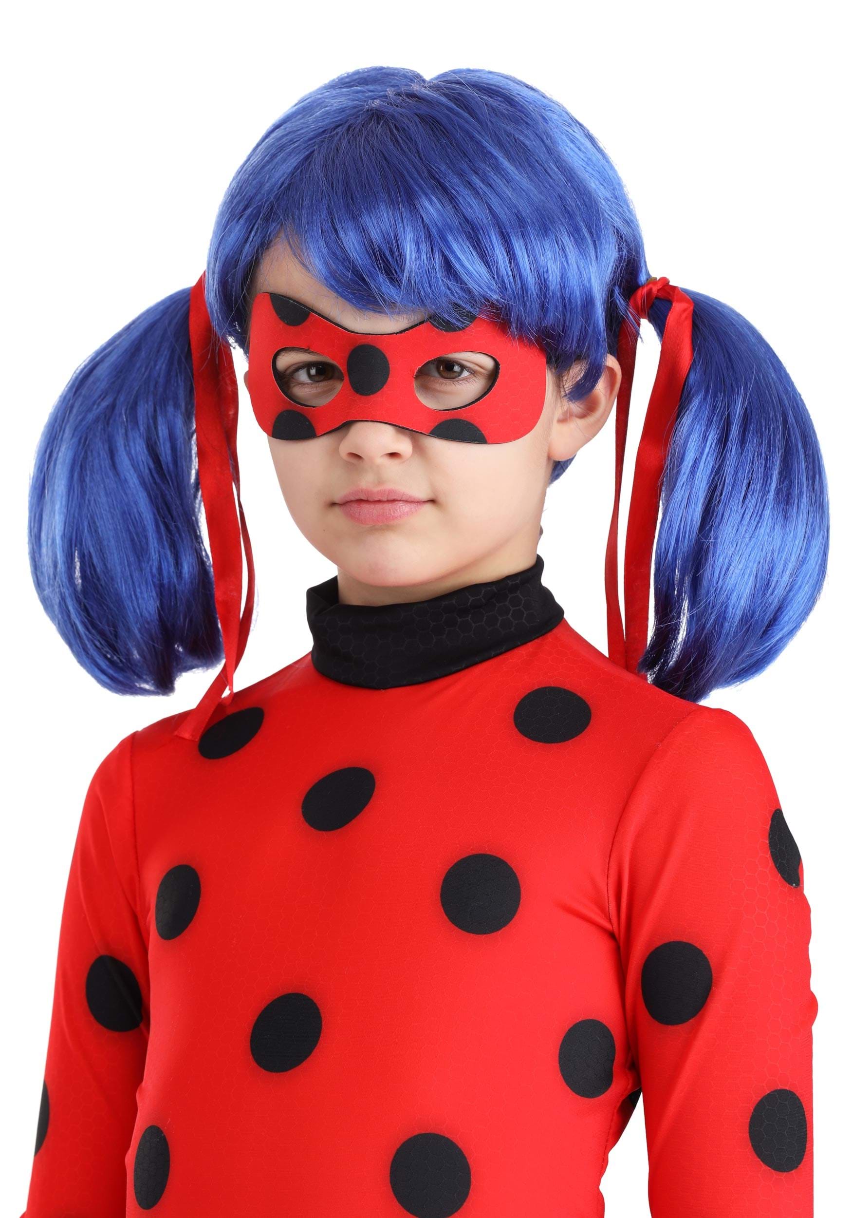 Ladybug Cosplay Perruque avec Masque Lady Bug Wig Bleu Fille Cheveux Long  Accessoires : : Mode