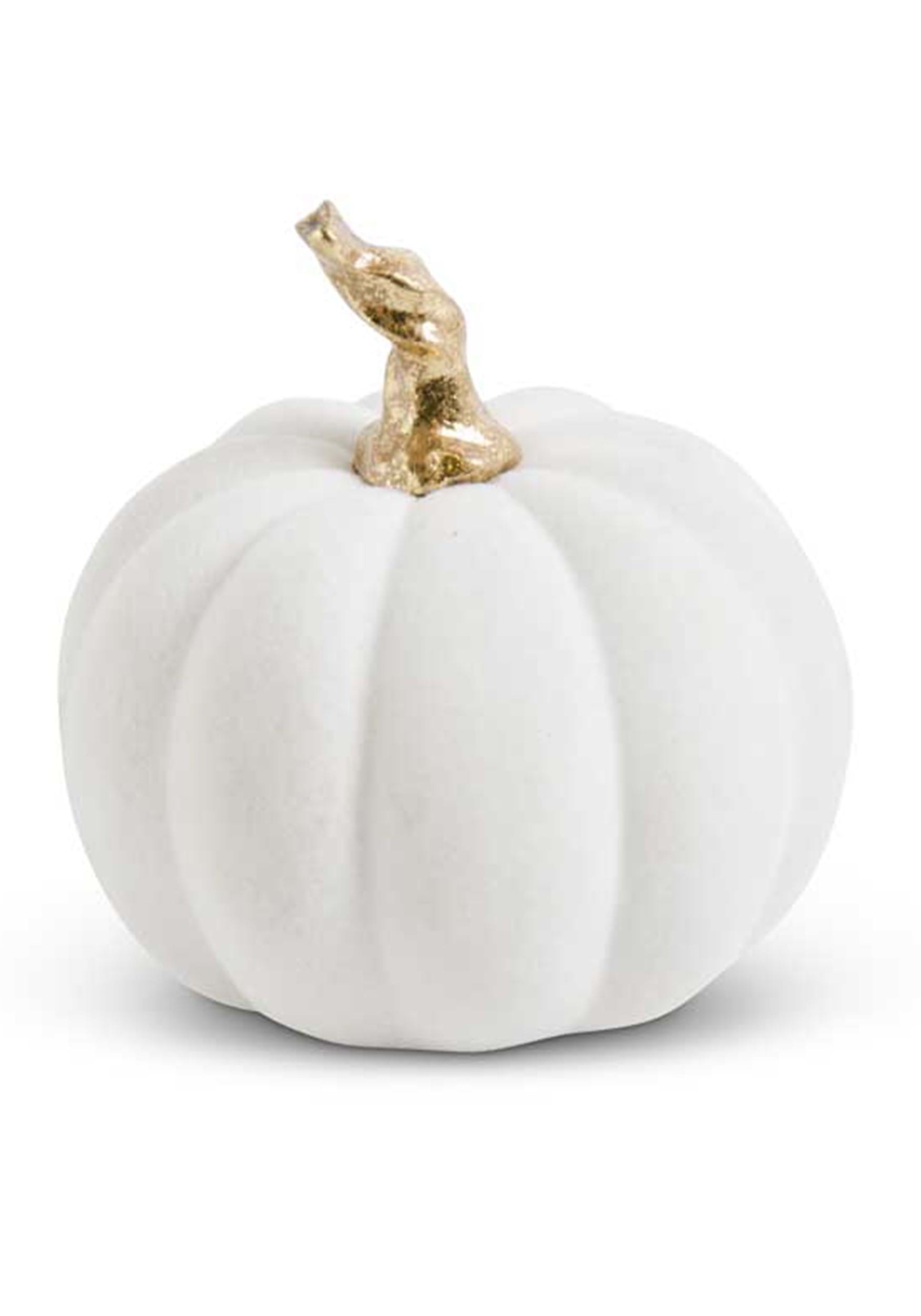 3.5 White Velvet Pumpkin With Twisted Gold Stem