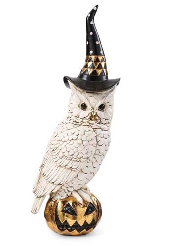 Click Here to buy 14  Owl with Witch Hat on Gold Jack O Lantern Prop | Bird Decorations from HalloweenCostumes, CDN Funds & Shipping