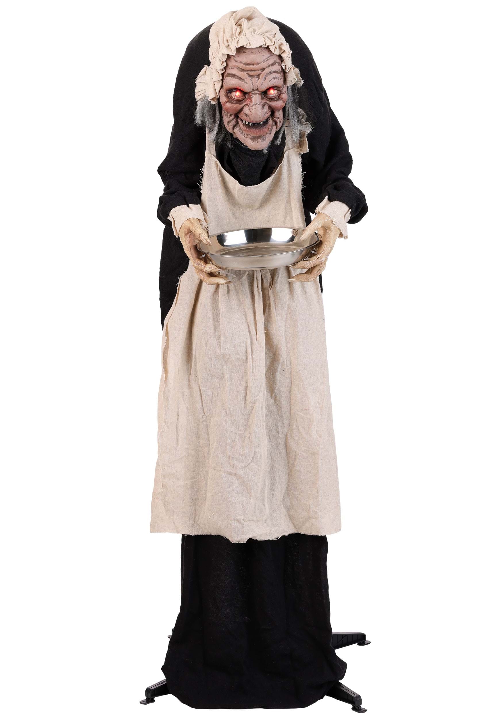 5FT Greeter Old Lady Hag Animated Decoration - Scream Saver | Halloween Animatronics